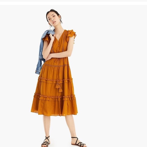 NWT J crew Point Sur Pom Pom Midi Dress - Picture 3 of 10